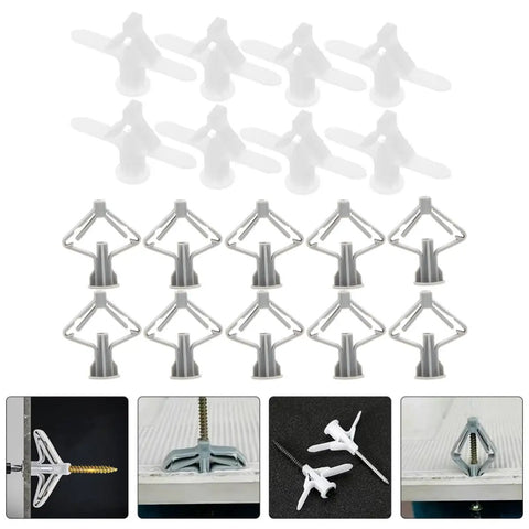 400 Piece Heavy Duty Drywall Anchors Assortment Kit With Butterfly Shaped Nylon And ABS Expansion Anchors displayed