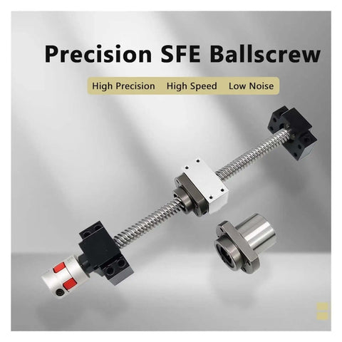 Premium Ball Screw Kit featuring 25mm SFE2525 Large Lead Linear Guide With BKBF End Support Plus Coupling For Smooth And Ultraquiet High Precision Motion Control That Lasts A Long Time. shown with motor coupling
