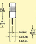Diagram of Mini K Type Thermocouple Wire Connectors Set with dimensions, 10 Pcs Male Plugs For Quick Plug In And Play Temperature Monitoring
