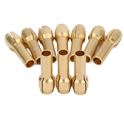 Top Shelf Mini Drill Chuck Adapter Set For Rotary Power Tools Heavy Duty Brass Quick Swap Holder Fits One Eighth Inch Shanks, ten brass adapters.
