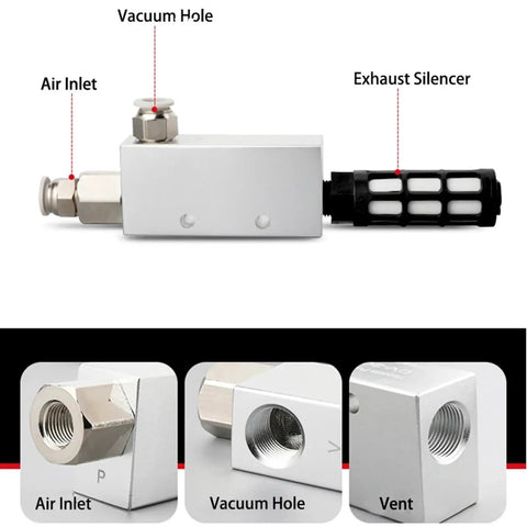 Rock Solid Vacuum Ejector Generator With Pneumatic Air Exhaust And Negative Pressure Control Valve In The CV 10 15 20 Series Featuring 25mm Width 10mm Fitting For No Sweat Factory Suction Power