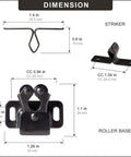 Diagram showing dimensions of 2 Pack Cabinet Latch Double Roller Catch Hardware For Cupboard And Closet Doors Black Nickel Finish