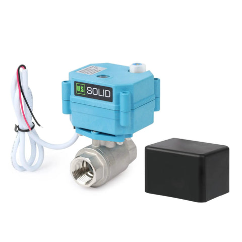 Motorized Stainless Steel Ball Valve With IP67 Waterproof Cover For Outdoor Use Full Port Half Inch Size 9 To 24V Operation 2 Wire Auto Return