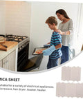 Mother helping son use oven with pizza, highlighting 10 Piece Heat Resistant Mica Sheet For Microwave Oven Insulation inset.