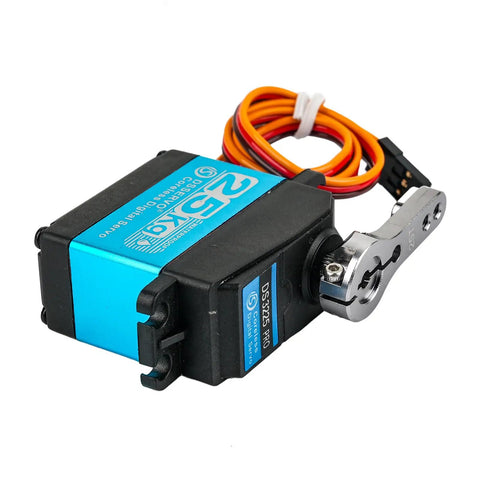 DS3225 PRO 25Kg Coreless RC Servo With Aluminum Body 7.4V High Voltage Ultra Fast 0.06s 60 Degree Response Full Metal Stainless Gear Waterproof And Dustproof Built Like A Beast For Heavy Duty RC Cars And Drones, 25kg servo with horn and cable