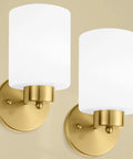 Frosted Wall Sconce Set Of Two In Brushed Gold Modern Sleek Brass Vanity Lights For Bathroom Living Room And Kitchen