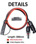 Beefy 1Ft MC4 To SAE Solar Adapter Cable With Polarity Reverse Connector displayed with red and black wires, 300 mm length.