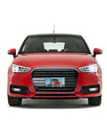 Red car with 10 Pack Sublimation License Plate Blanks White Aluminum Front Plates For DIY Custom Design Heat Transfer Compatible Front License