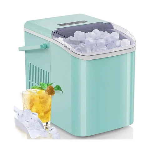 Countertop Ice Maker With Plug And Play Setup That Chills Drinks Fast Self Cleaning Mechanism delivers bullet ice with a drink.