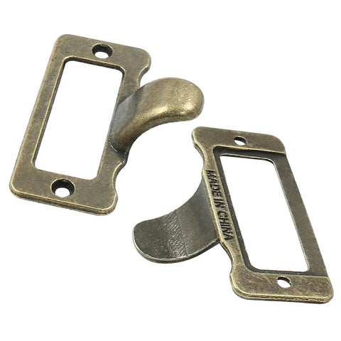 Vintage Antique Bronze Label Pulls For Card Catalogs And Library Drawers, 10 Pack With Screws, zinc alloy, top view