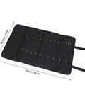 20 Slot Knife Roll Bag For Pros And Home Cooks Premium Canvas Knife Case black interior open showing pockets dimensions