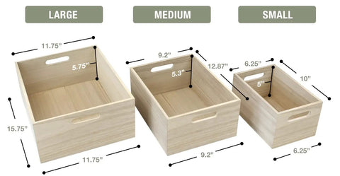 Three Piece Unfinished Wood Crates Organizer Bins For Pantry Closet And Arts Crafts Storage sizes comparison chart