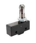 Heavy Duty Panel Mount Roller Plunger Limit Switch With Knockout Screw Terminals And Solid 1No 1Nc Spdt Contacts showing black housing and parallel roller.