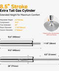 Diagram of Beefed Up Heavy Duty 1000 Lbs Gas Lift Cylinder Replacement with 8.5-inch stroke and 19.5 to 28 inch height for bar stools and chairs.