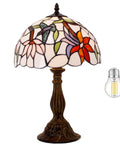 Tiffany Style Hummingbird Stained Glass Table Lamp With 12 Inch Shade And 18 Inch Tall Antique Green Bronze Base Ideal Bedside Desk Reading Light For Bedroom Living Room Home Office UL Listed With On Cord Switch shown with bulb