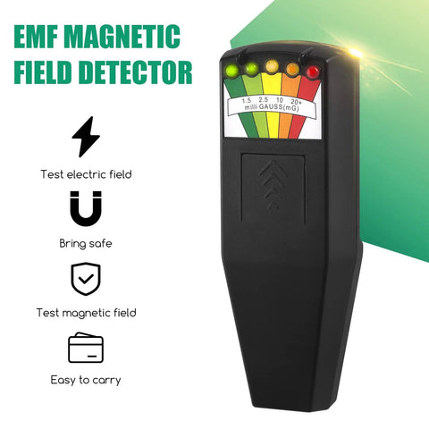 Ghost Hunting Meter Handheld EMF Detector With LCD Readout, black with LED levels for paranormal investigations, portable design.