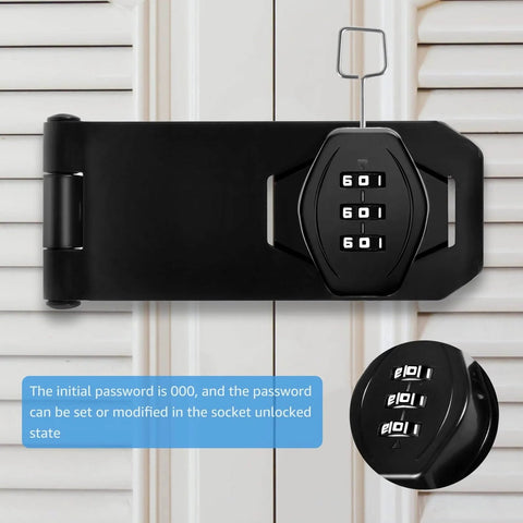 Keyless 3 Digit Combination Lock With Rotary Hasp For Cabinets And Doors, durable zinc alloy, attached to a white cabinet