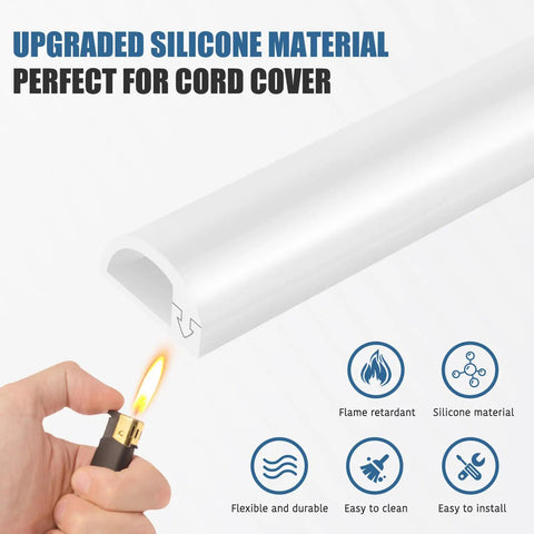 No-Fuss Odorless Silicone Wall Cord Hider With Side Open Cable Covers For Wires On Wall, 10 Ft, showing flame retardant feature.