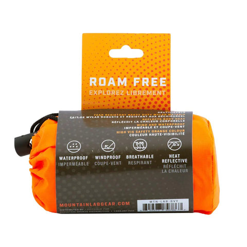 Packaged Ultra Compact Emergency Blanket for Outdoor Adventures, orange wrap highlighting waterproof and heat reflective features.
