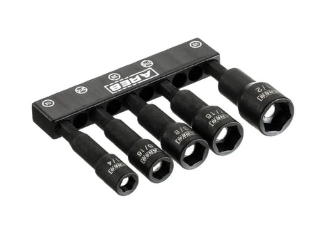 Five Piece SAE Impact Magnetic Nut Driver Set Two And A Half Inch Pro Grade Nut Setters with industrial strength magnets