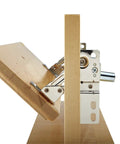 Soft Close Pivot Hinge Pair for Cabinets with 50 Degree Opening, showing patented soft close tech and stiffening ribs, side detail