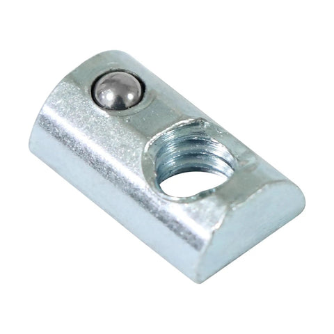 Built Tough 1/4-20 Threaded Steel Roll In T Nut With Ball Spring For T Slot Rails And 10 Series Aluminum Extrusion Profiles