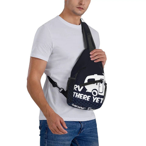 Man wearing Cross Sling Backpack Chest Bag For Men And Women Trail Ready Everyday Carry For Hiking Travel Durable High Density Material