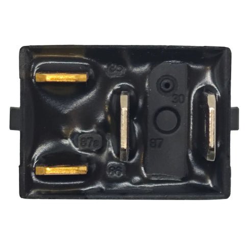 Pack Of Four 12V DC Automotive Relay With Four Pins, Multipurpose SPST Plug In Relay, OEM Style Replacement Compatible With CM1-aF-12V CM1a-R-12V-H78, Durable Auto Relay For Wiring Harnesses And Electrical Systems, black 4-pin top view
