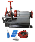 Tough As Nails 110V Electric Pipe Threader Machine For 1/2 To 3 Inch Plumbing Pipes with red handle and cast iron parts.