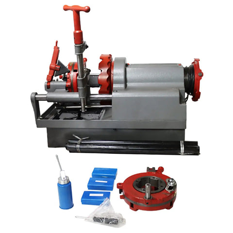 Tough As Nails 110V Electric Pipe Threader Machine For 1/2 To 3 Inch Plumbing Pipes with red handle and cast iron parts.
