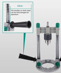 Versatile Drill Press Stand For Woodworking Lightweight Aluminum Construction features interchangeable handles and chuck