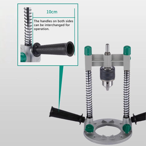 Versatile Drill Press Stand For Woodworking Lightweight Aluminum Construction features interchangeable handles and chuck