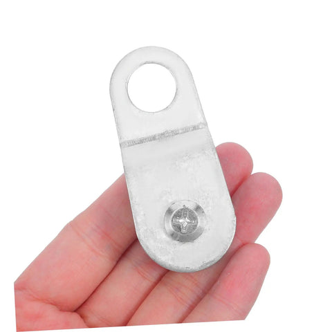12 Piece Swivel Rope Pulley Block Roller Kit For 6mm Rope And Cable With Aluminum Coated Zinc Smooth Wheel Bearings Beefed Up Utility And Load Handling Accessory For Outdoor Projects close-up metal pulley plate in hand