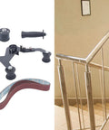 Premium Belt Sander Attachment For Angle Grinders Featuring Portable Pipe Polisher Grip Handle showing tools and sanding belts for pipe finishing.