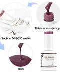 Color Changing Gel Nail Polish Set 6 Pcs showing gel in thick and thin consistencies with nail polish bottle