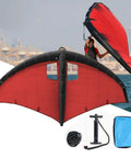 Portable Windsurfing Inflatable Wing With Window For Wingsurfer Kite Surfing and Water Play, with accessories shown.