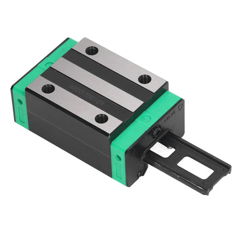 Get The Most Slick High Precision Linear Motion Rail Bearing Block For Your 3D Printer Build With No Clogging Issues, Heavy Duty Steel Construction, And Zero Ball Fall Out For Total Automation Reliability, featuring a green and black design.