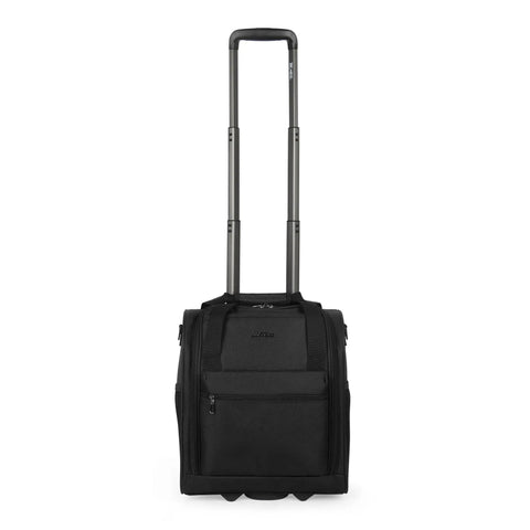 Front view of 16 Inch Underseat Carry On Luggage With Wheels 3 In 1 Design That Transforms From Rolling Suitcase To Shoulder Bag And Handbag