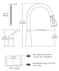 Diagram of Two Hole Kitchen Faucet With Pull Down Sprayer In Brushed Nickel Finish Stainless Steel Body showing dimensions and installation.