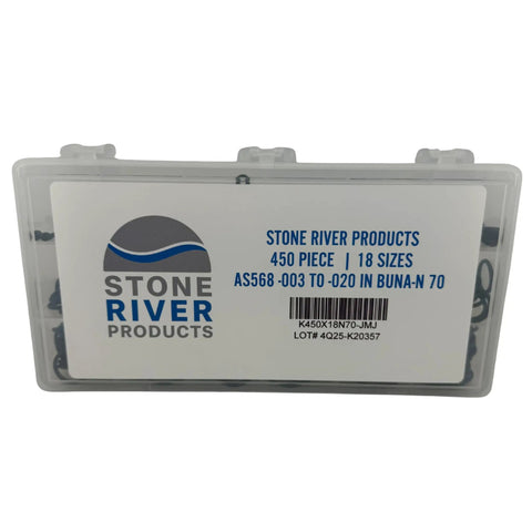 450 Piece O-Ring Kit AS568-003 To 020 Buna N NBR 70A Seals Set With 18 Sizes From 1/16 Inch ID Oil And Fuel Resistant Small Inch O-Rings For Hydraulic Pneumatic Automotive Sealing Case Included in labeled box.