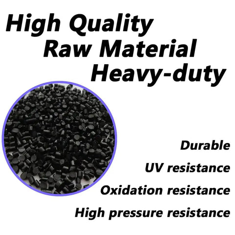 High quality raw materials for heavy-duty use with durable, UV, and oxidation resistance properties shown.