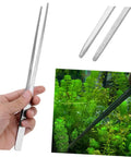 Stainless Steel Aquarium Plant Tweezers Set 2 Pack With Straight And Curved Tips For Easy Fish Tank Planting Durable Rust Resistant Tools For Aquascaping And Aquarium Maintenance, hand holding straight tweezer