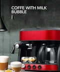 Front view of red Bean To Cup Automatic Coffee Machine With 15 Bar Pump, Drip Style Coffee Maker for home and office with cups