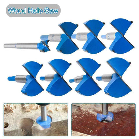 Eight blue Forstner drill bits, 50mm diameter, woodworking hole cutters for wood, plastic and plywood