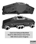 Coated Cast Iron Exhaust Manifolds Set Of 2 For Penta OMC V8 5.0L And 5.7L Engines With Gaskets And Bolts