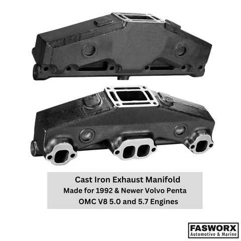 Coated Cast Iron Exhaust Manifolds Set Of 2 For Penta OMC V8 5.0L And 5.7L Engines With Gaskets And Bolts