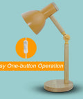 Wooden Arm LED Desk Lamp With 3 Color Temperature, Dimmable Brightness, Adjustable 18 Inch Height, White Matte Metal Shade