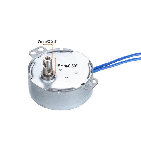 Go-To Small Synchronous Motor 100-127V AC 30-36 RPM Gear Motor 4W with dimensions indicated on shaft