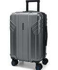 Carry-on luggage: gray 20-inch hard-shell with four spinner wheels and telescoping handle
