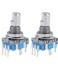 Two 360 Degree Rotary Encoder Code Switches with Digital Potentiometer, Five Pins, 15mm D Shaft, Two Pack shown side-by-side
